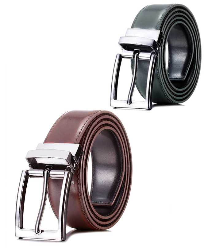 2 in 1 Double Sided Black and Brown Best Quality Leather Belt for Men/Boys