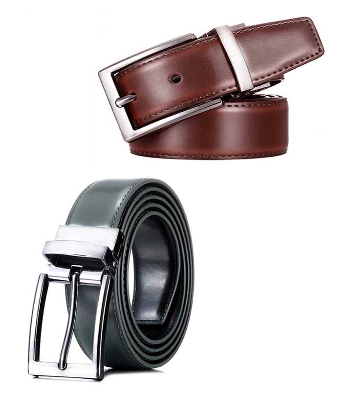 2 in 1 Double Sided Black and Brown Best Quality Leather Belt for Men/Boys